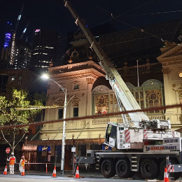Quinlan Cranes Working In Melbourne CBD At Night